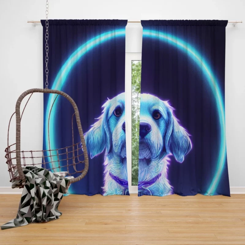 Pretty Blue Watercolor Dog Portrait Window Curtain