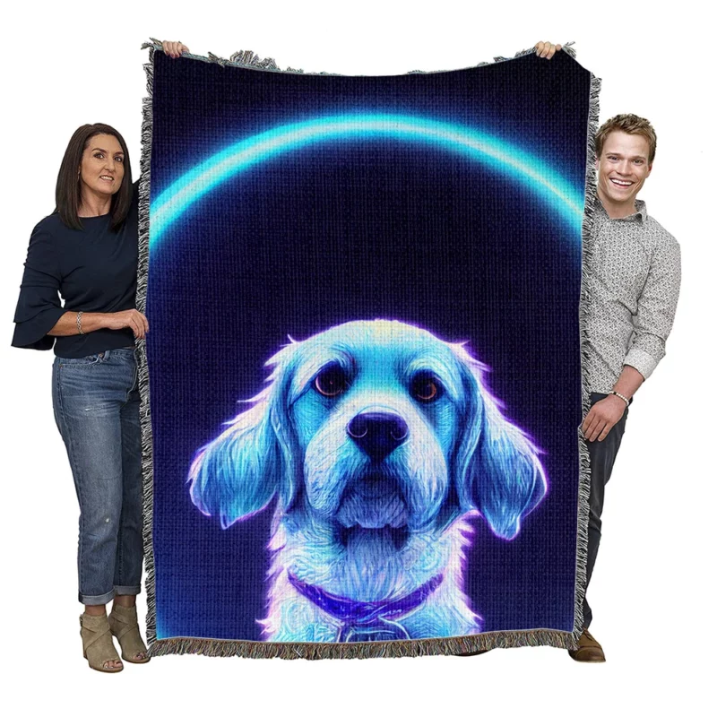 Pretty Blue Watercolor Dog Portrait Woven Blanket