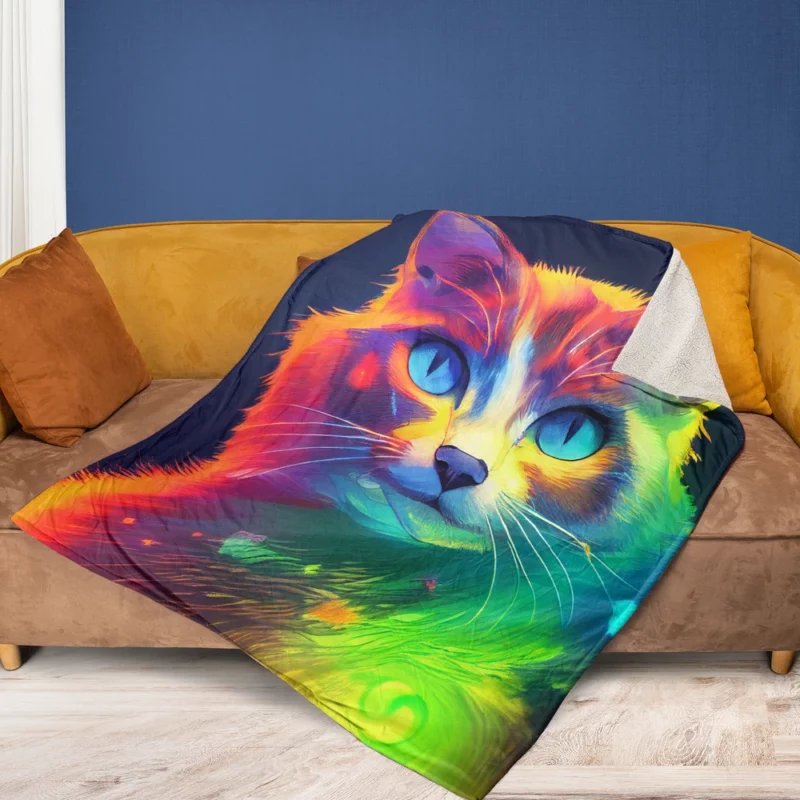 Pretty Cat Portrait in Watercolor Fleece Blanket 1