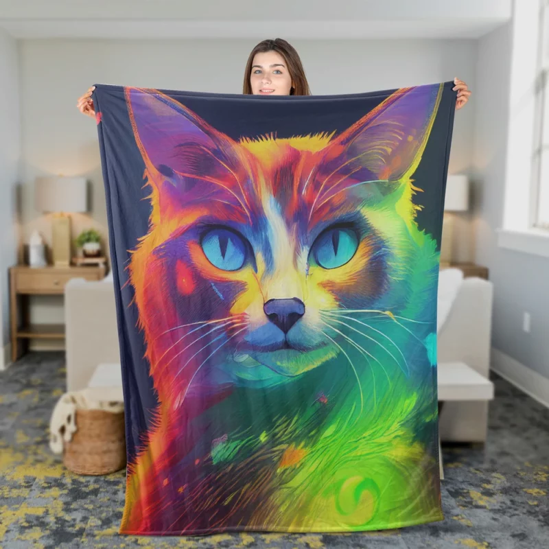 Pretty Cat Portrait in Watercolor Fleece Blanket 2