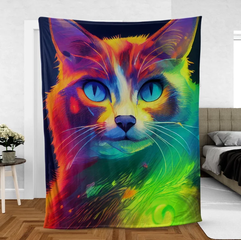 Pretty Cat Portrait in Watercolor Fleece Blanket