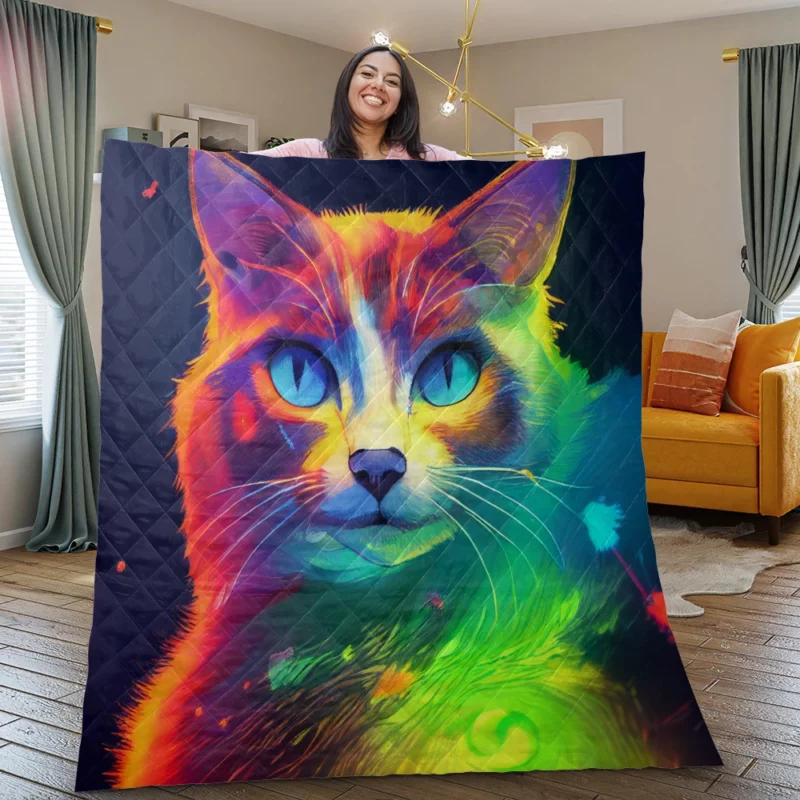 Pretty Cat Portrait in Watercolor Quilt Blanket