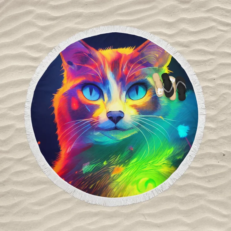 Pretty Cat Portrait in Watercolor Round Beach Towel