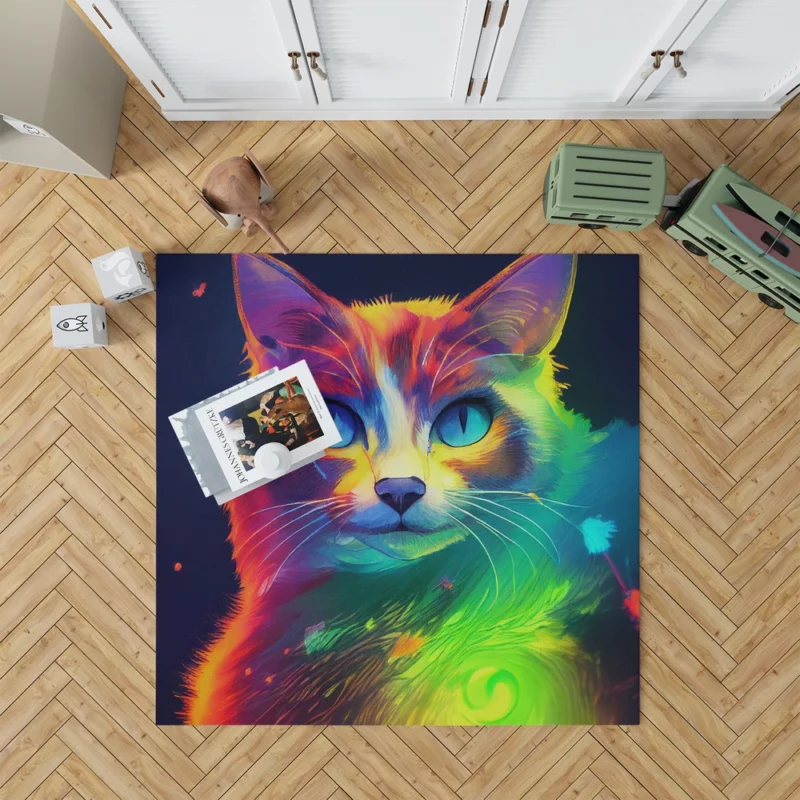 Pretty Cat Portrait in Watercolor Rug