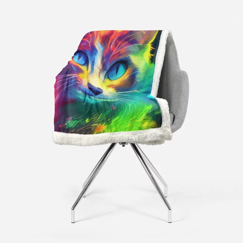 Pretty Cat Portrait in Watercolor Sherpa Fleece Blanket 1