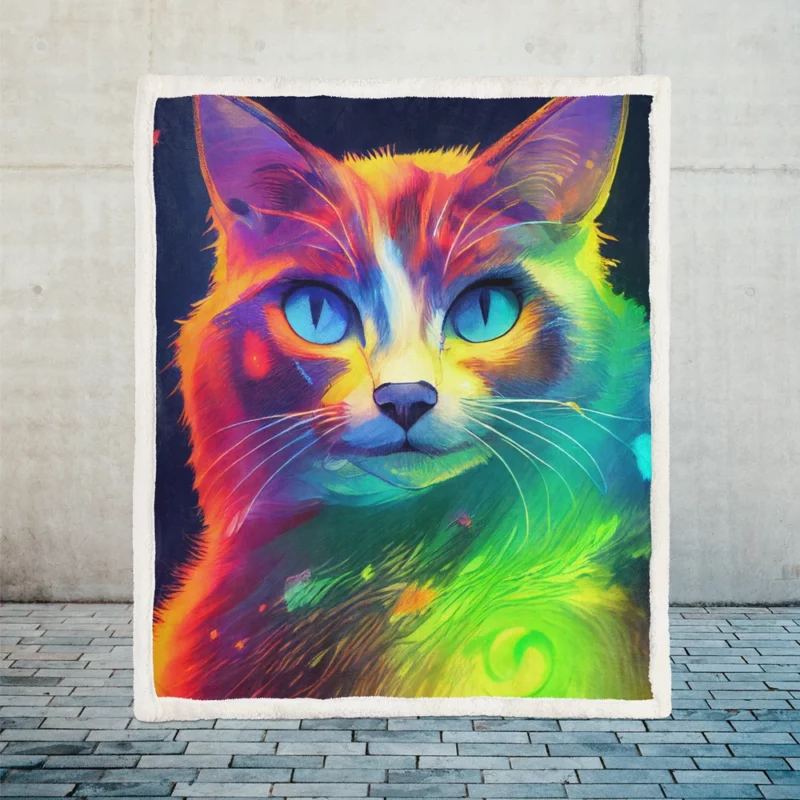 Pretty Cat Portrait in Watercolor Sherpa Fleece Blanket