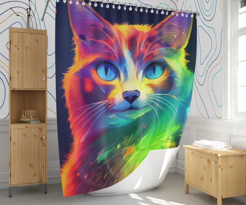 Pretty Cat Portrait in Watercolor Shower Curtain 1