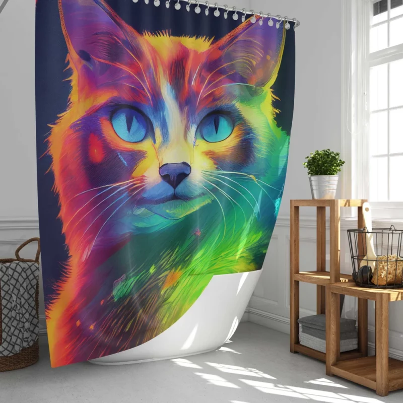 Pretty Cat Portrait in Watercolor Shower Curtain