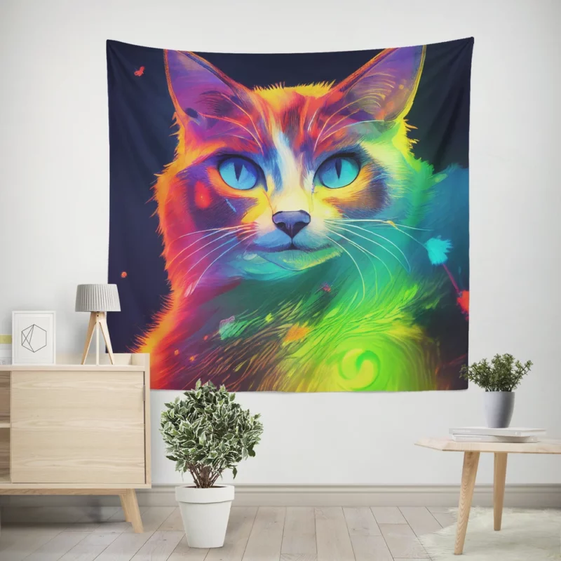 Pretty Cat Portrait in Watercolor Wall Tapestry