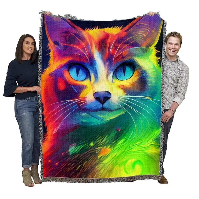 Pretty Cat Portrait in Watercolor Woven Blanket