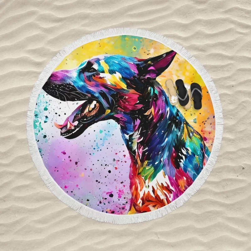 Profile View Dog Portrait Round Beach Towel