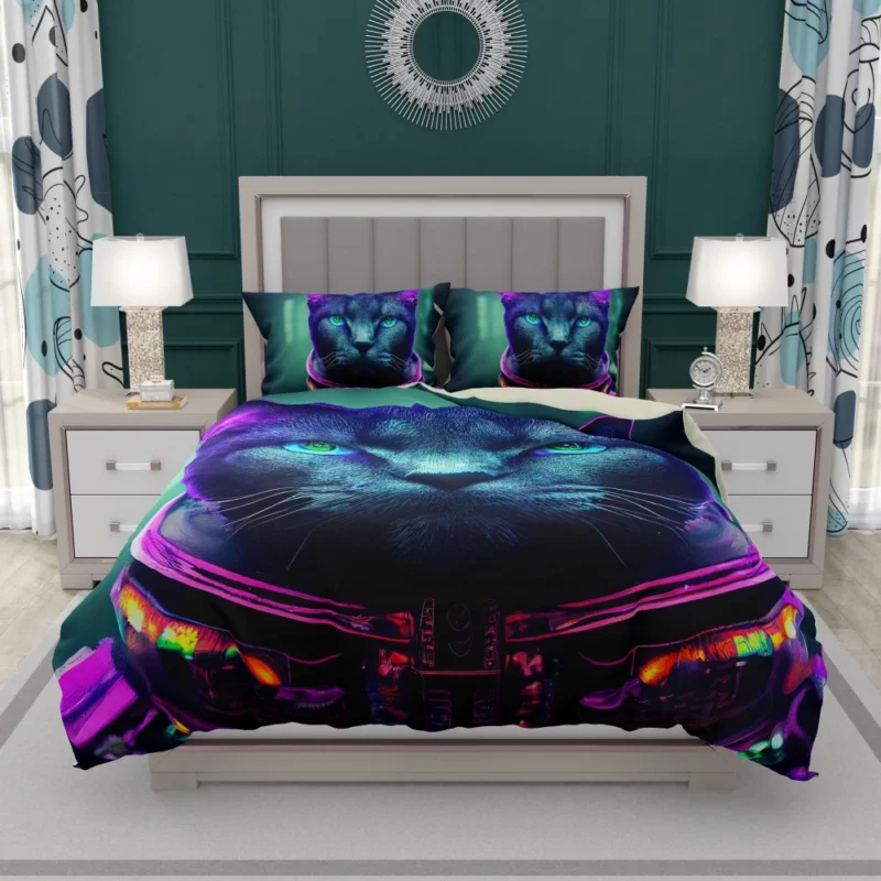 Protective Astronaut Cat with Green Eyes Bedding Set 1