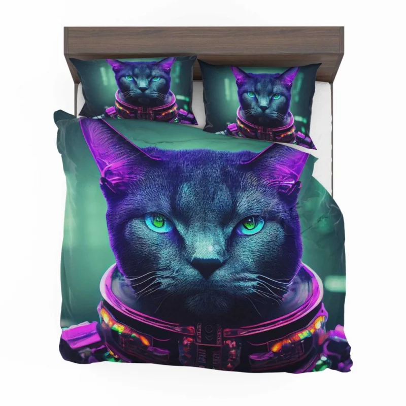 Protective Astronaut Cat with Green Eyes Bedding Set 2