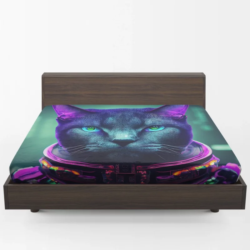 Protective Astronaut Cat with Green Eyes Fitted Sheet 1