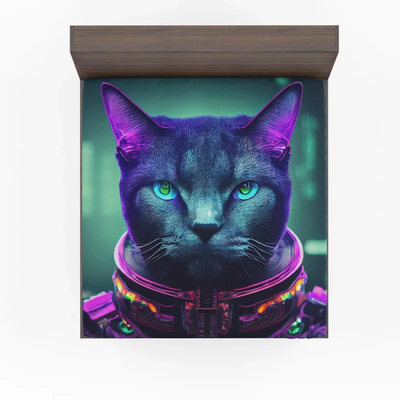 Protective Astronaut Cat with Green Eyes Fitted Sheet