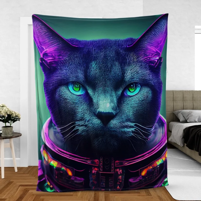 Protective Astronaut Cat with Green Eyes Fleece Blanket