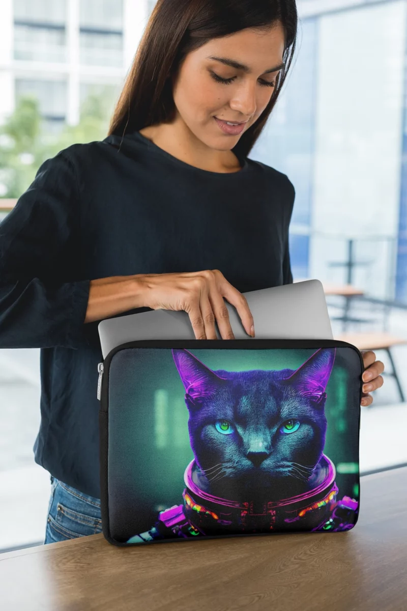 Protective Astronaut Cat with Green Eyes Laptop Sleeve 1