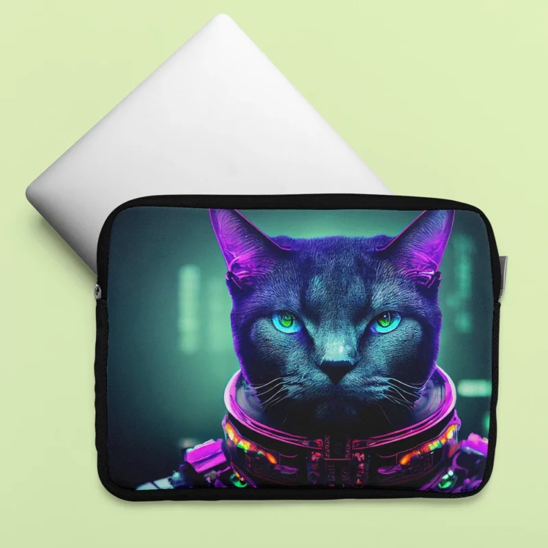 Protective Astronaut Cat with Green Eyes Laptop Sleeve