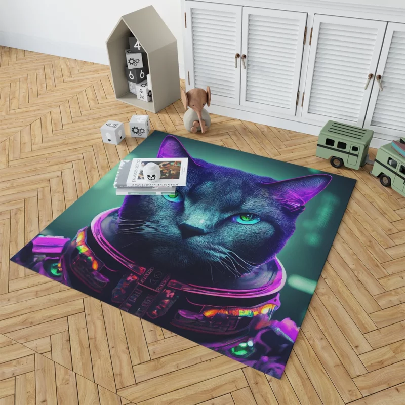 Protective Astronaut Cat with Green Eyes Rug 1