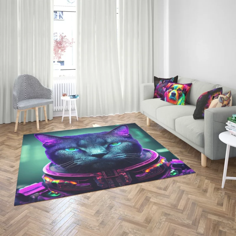 Protective Astronaut Cat with Green Eyes Rug 2