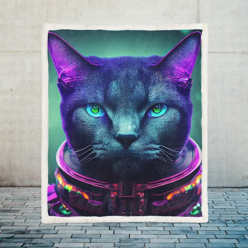 Protective Astronaut Cat with Green Eyes Sherpa Fleece Blanket