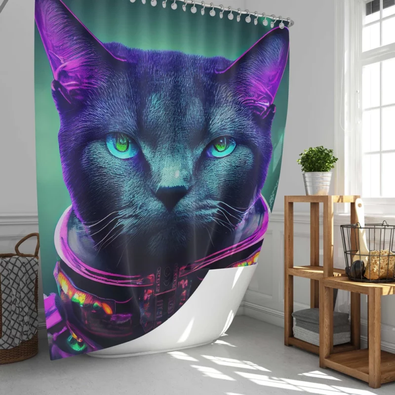 Protective Astronaut Cat with Green Eyes Shower Curtain