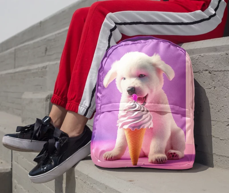 Puppy with Ice Cream Print Backpack 1