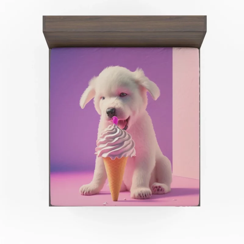 Puppy with Ice Cream Print Fitted Sheet