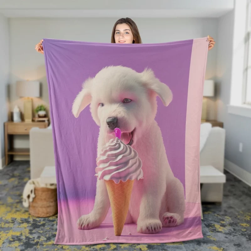 Puppy with Ice Cream Print Fleece Blanket 2