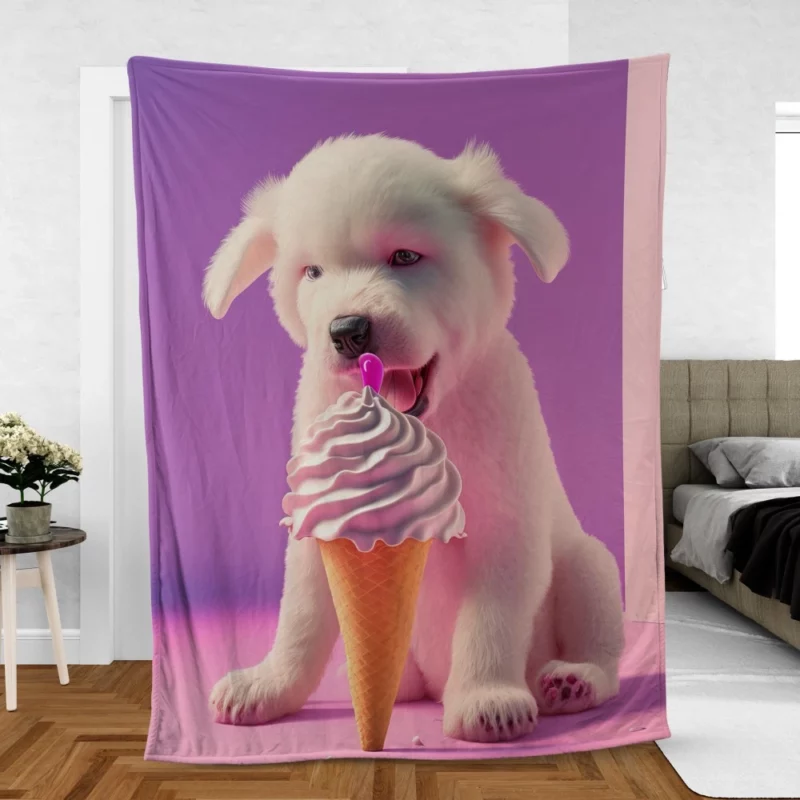 Puppy with Ice Cream Print Fleece Blanket