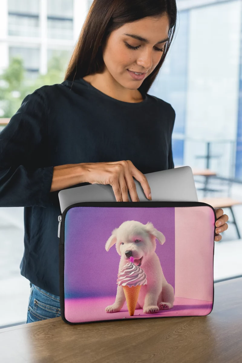 Puppy with Ice Cream Print Laptop Sleeve 1