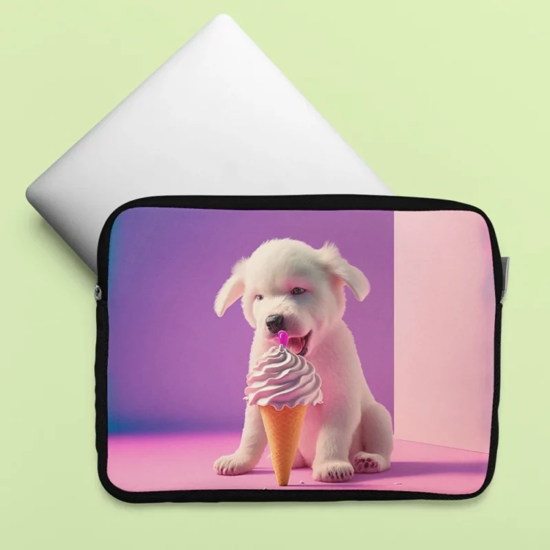 Puppy with Ice Cream Print Laptop Sleeve