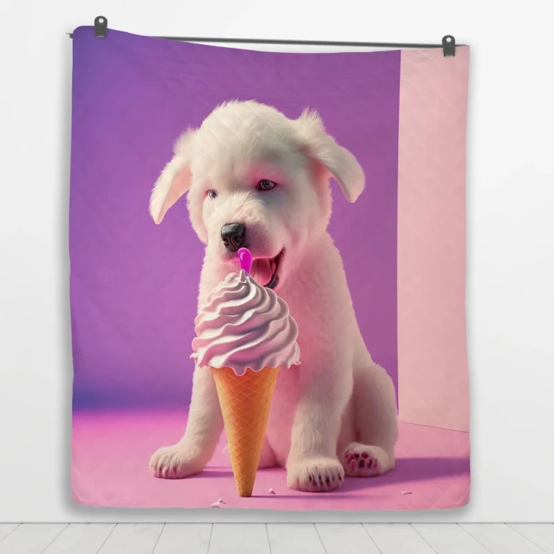 Puppy with Ice Cream Print Quilt Blanket 1