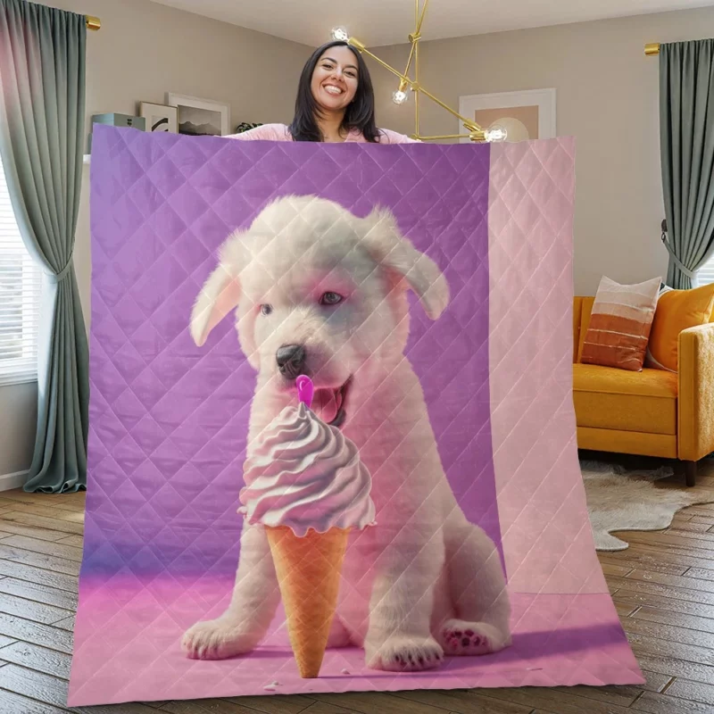 Puppy with Ice Cream Print Quilt Blanket