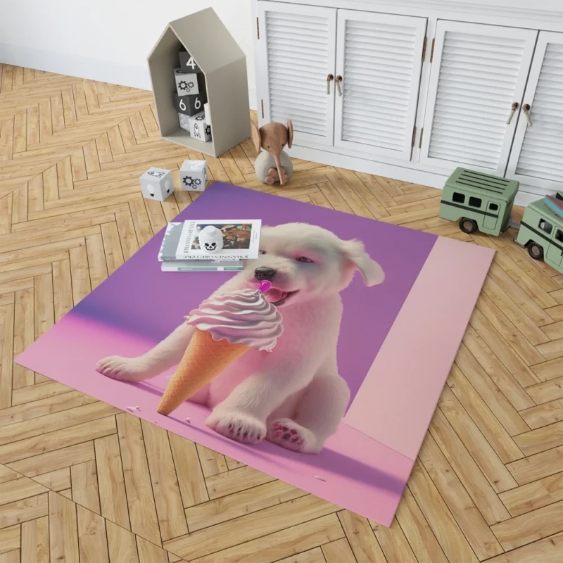 Puppy with Ice Cream Print Rug 1