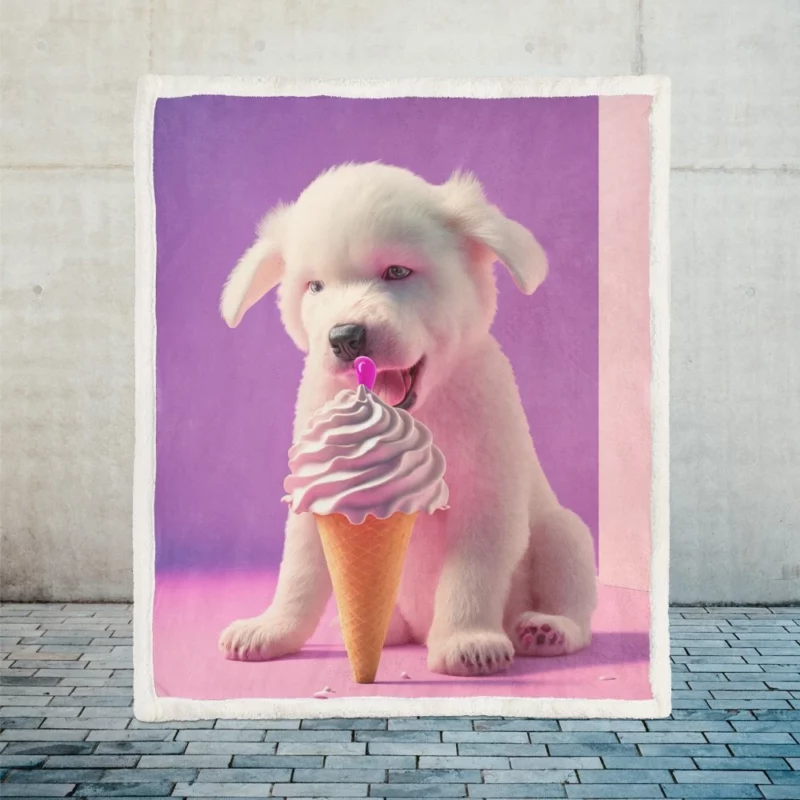 Puppy with Ice Cream Print Sherpa Fleece Blanket