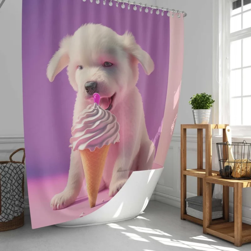 Puppy with Ice Cream Print Shower Curtain