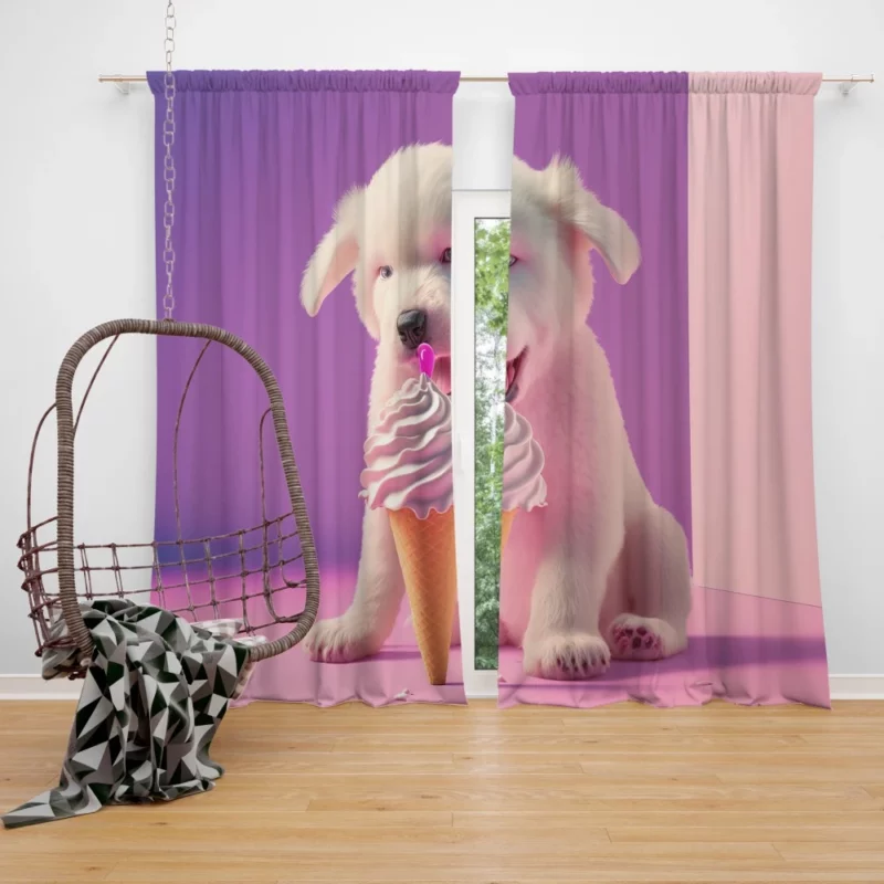 Puppy with Ice Cream Print Window Curtain