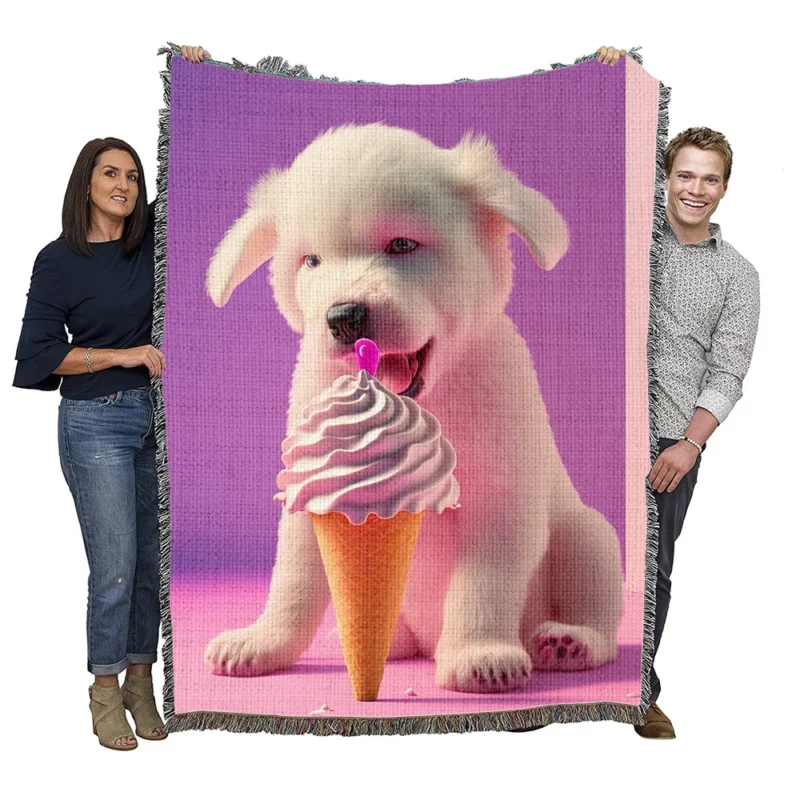 Puppy with Ice Cream Print Woven Blanket