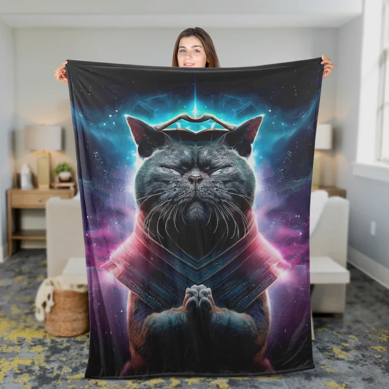 Purple Background Cat It Cat Fleece Blanket 2