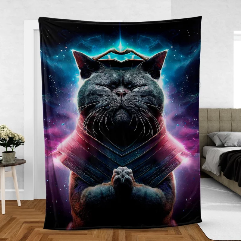 Purple Background Cat It Cat Fleece Blanket