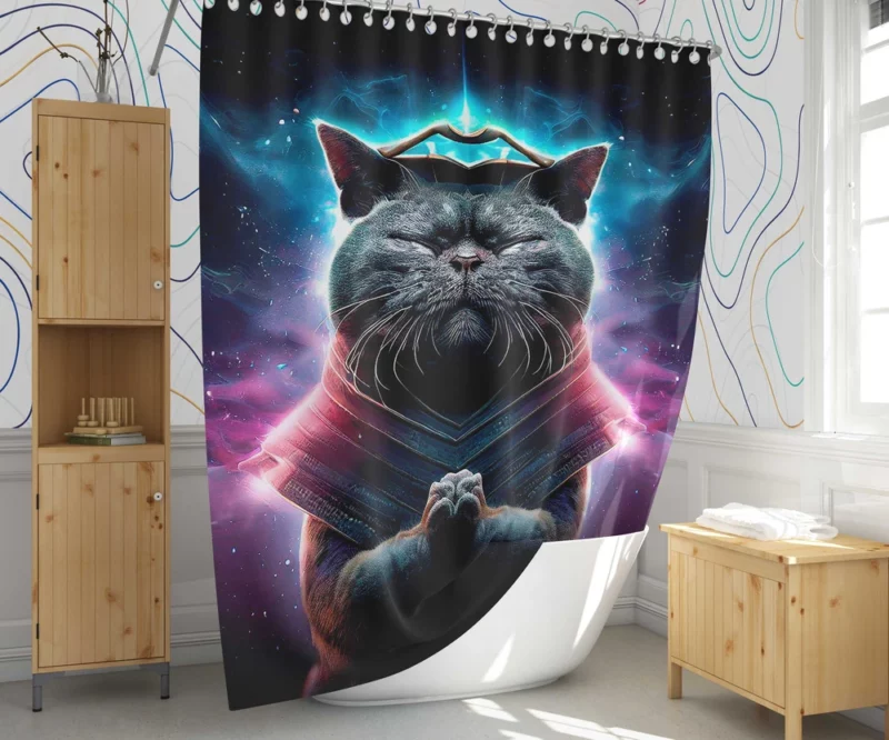 Purple Background Cat It Cat Shower Curtain 1