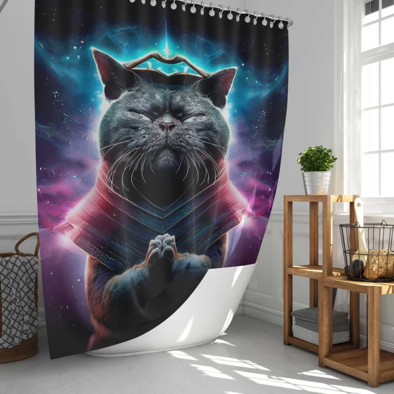 Purple Background Cat It Cat Shower Curtain