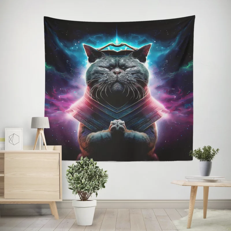 Purple Background Cat It Cat Wall Tapestry