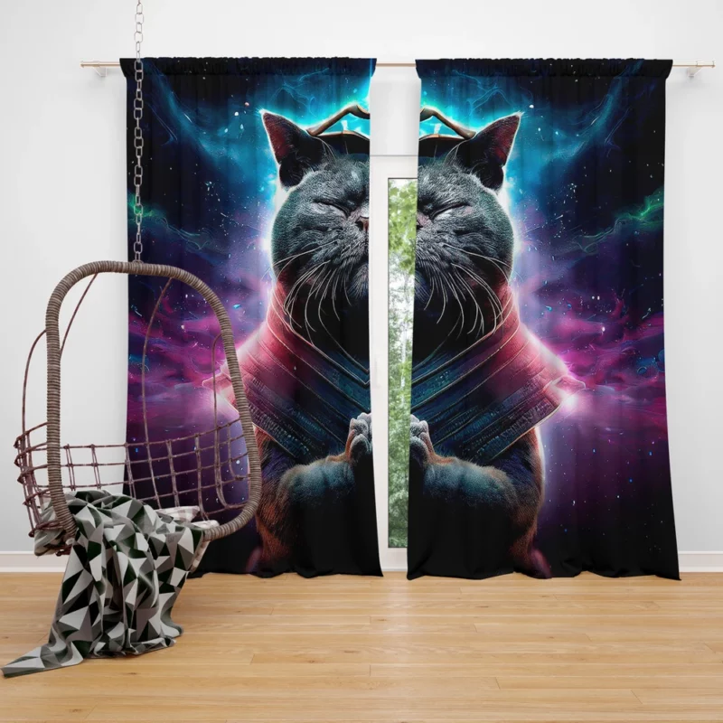 Purple Background Cat It Cat Window Curtain