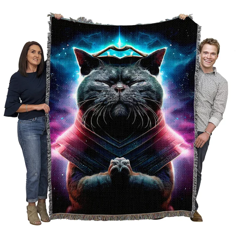 Purple Background Cat It Cat Woven Blanket