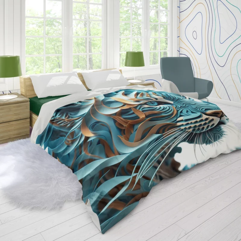 Quilled Tiger Sculpture Duvet Cover