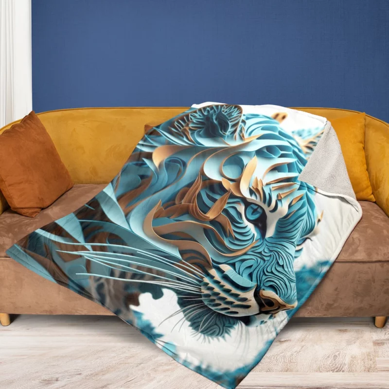 Quilled Tiger Sculpture Fleece Blanket 1