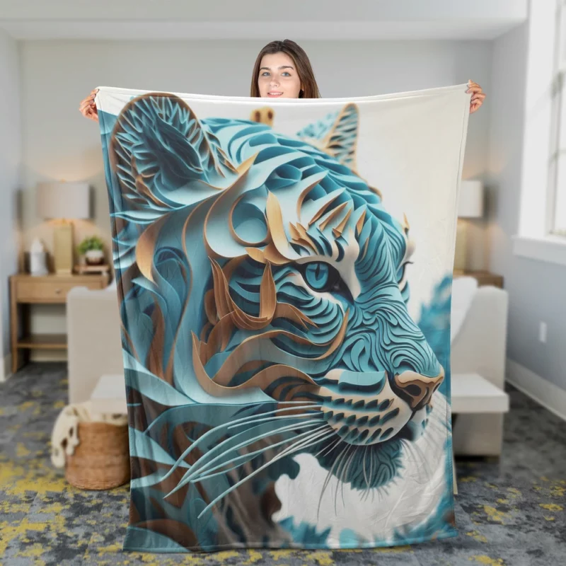 Quilled Tiger Sculpture Fleece Blanket 2