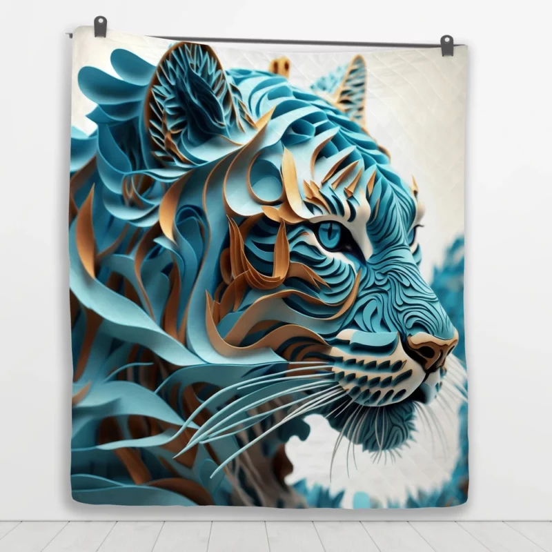 Quilled Tiger Sculpture Quilt Blanket 1